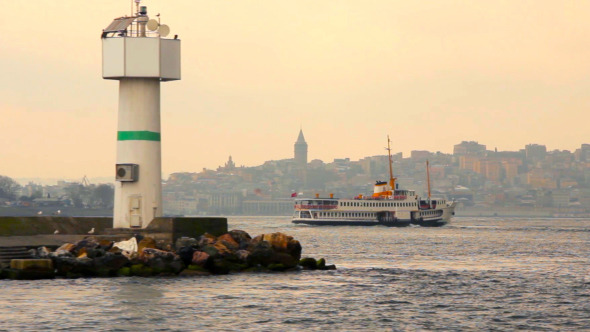 Istanbul Bosphorus with Ferry Passing By