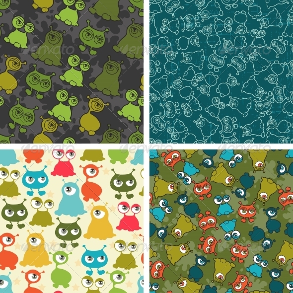 Abstract Seamless Patterns with Monsters. - Monsters Characters