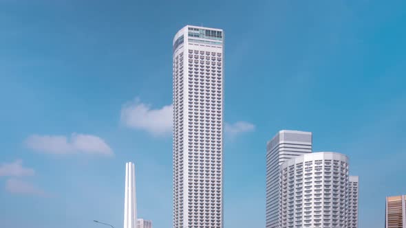 Traffic view with background Singapore landmark financial business district. alt