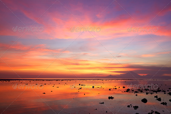 Sunset at the coral beach - Stock Photo - Images
