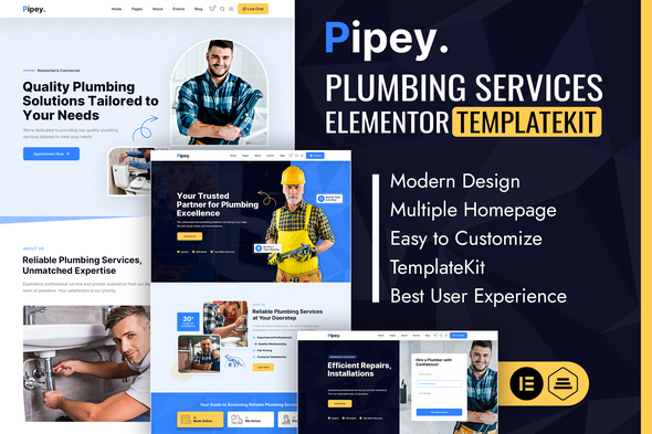 Pipey - Plumber Services Elementor Template Kit