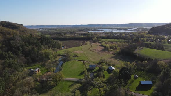 Gorgeous view of valley in Wisconsin with the Mississippi River on a sunny day.