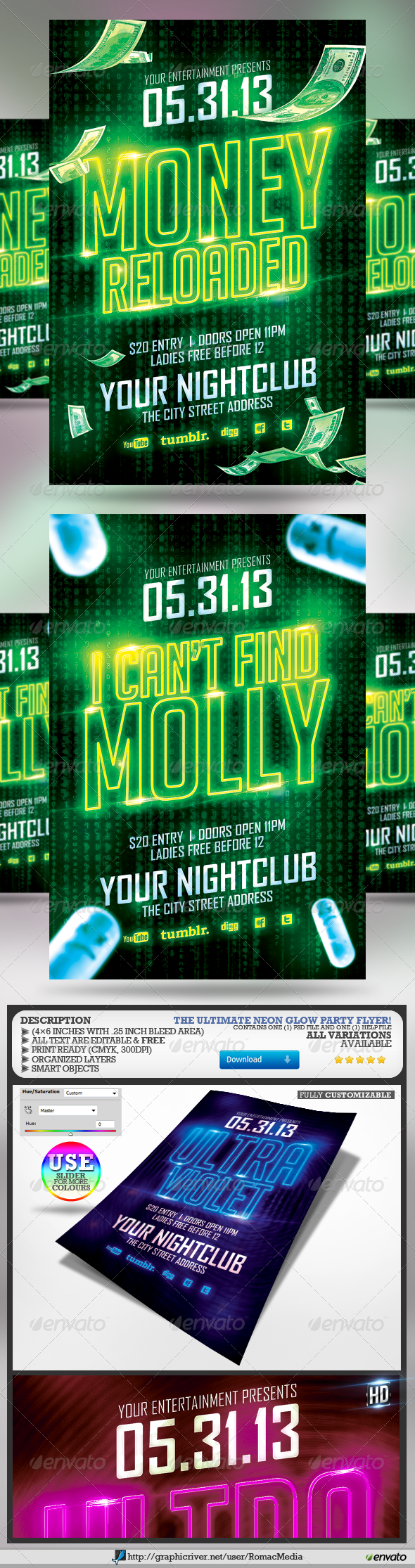 Club Sessions l Neon Party Flyers - Clubs & Parties Events