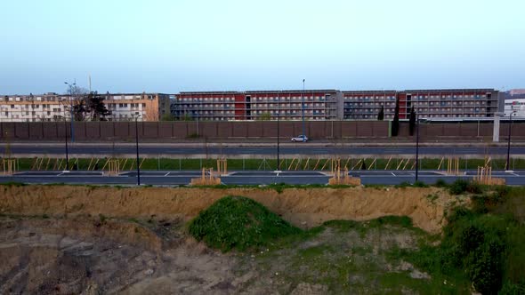 Aerial view of the "École Nationale de l'Aviation Civile" in Toulouse, France, early in the morning. alt