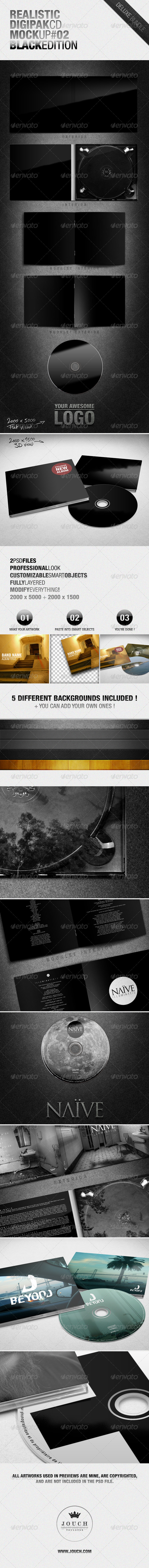 Realistic Digipak CD Mockup #02 Black Edition - Miscellaneous Product Mock-Ups