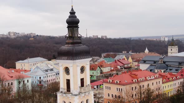 Panoramic aerial shot in town