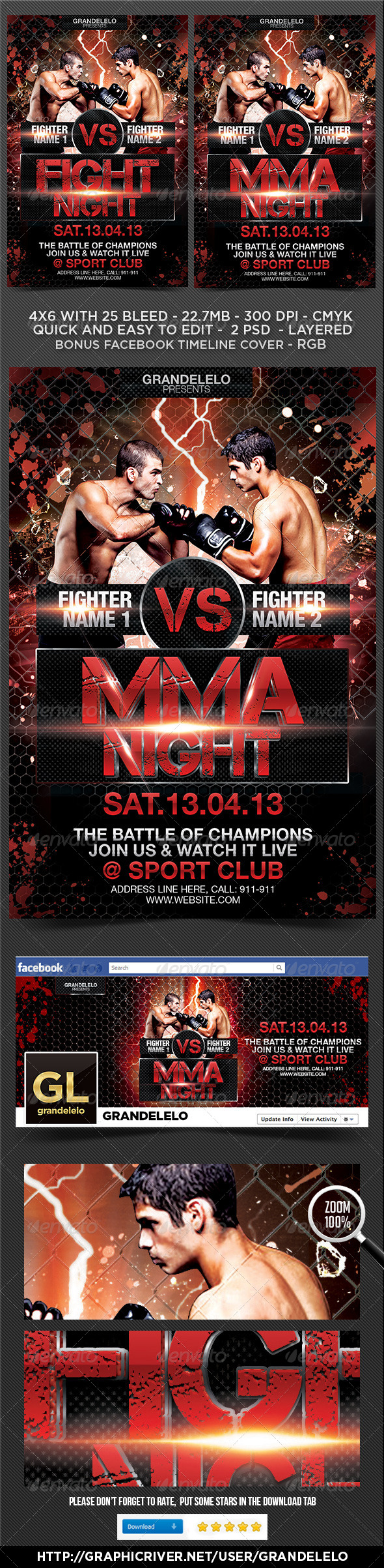 Fight or MMA Night Flyer Template - Sports Events