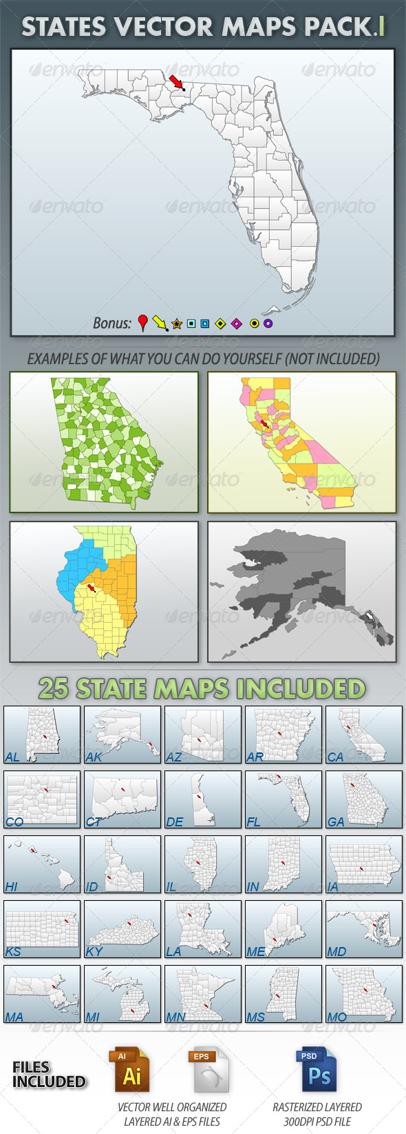United States Vector Maps - Pack I - Web Technology