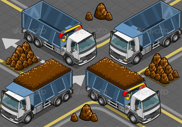 Isometric Containers Trucks in Front View - Objects Vectors