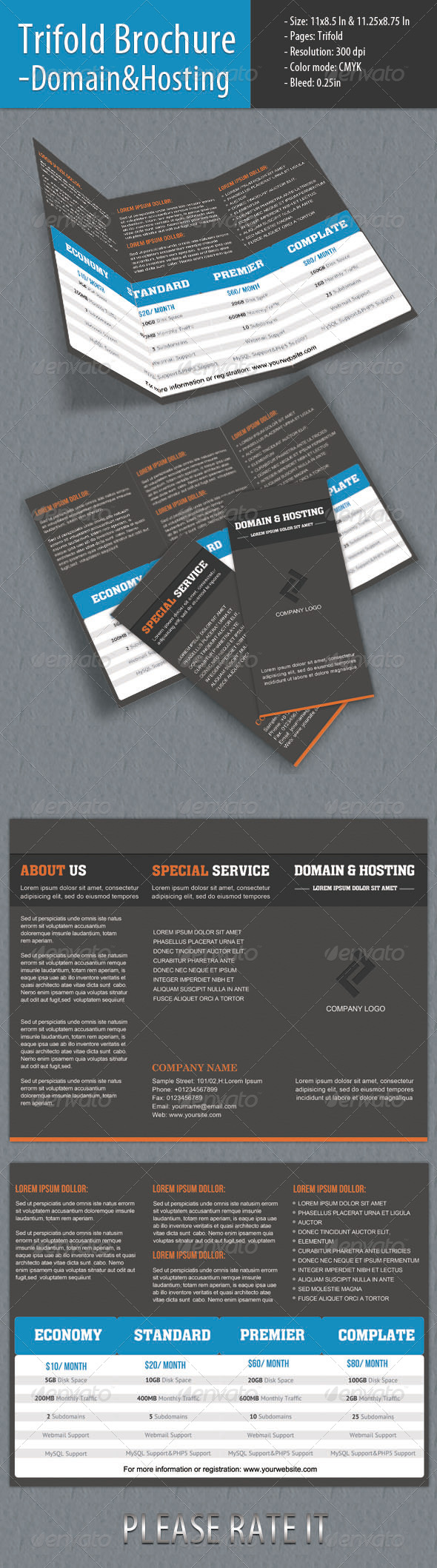 Trifold Brochure - Domain & Hosting - Brochures Print Templates