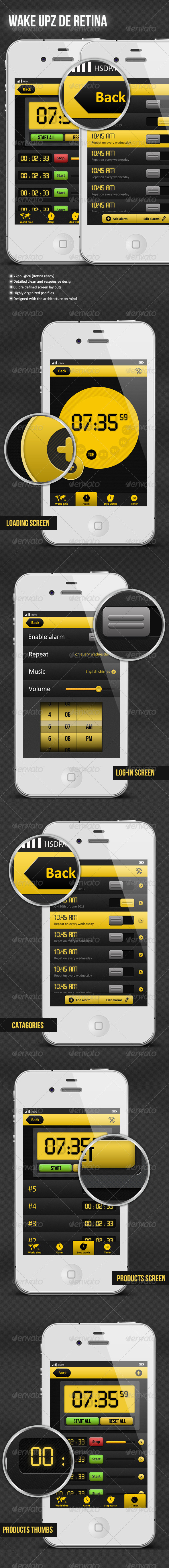 Wake Upz De Retina Alarm Application GUI Pack - User Interfaces Web Elements