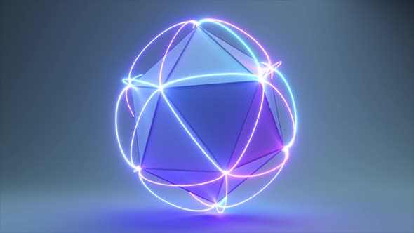 Abstract Volumetric Polygon with Connecting Neon Lines at the Corners alt