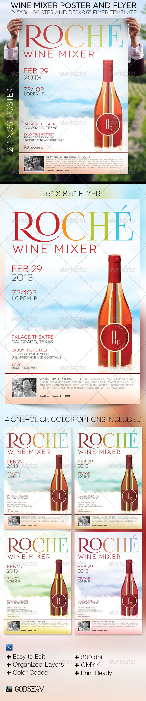 Wine Mixer Poster Flyer Template - Signage Print Templates