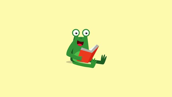 The frog is reading a book