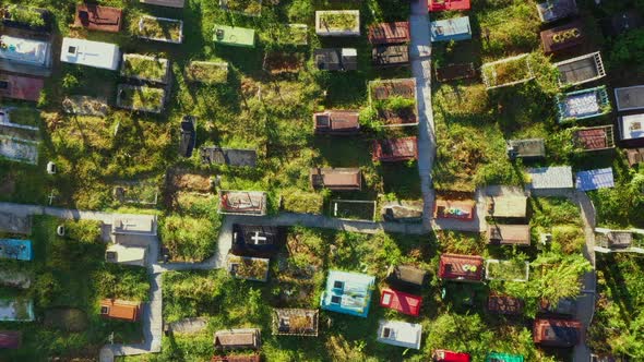 Top down pull away of cemetery in Shillong India alt