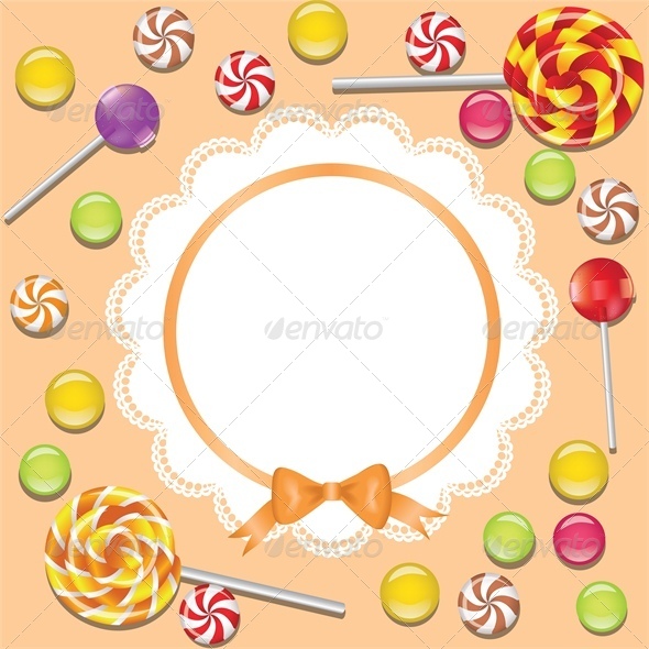 Background Candies Frame with Napkin and Ribbon - Food Objects
