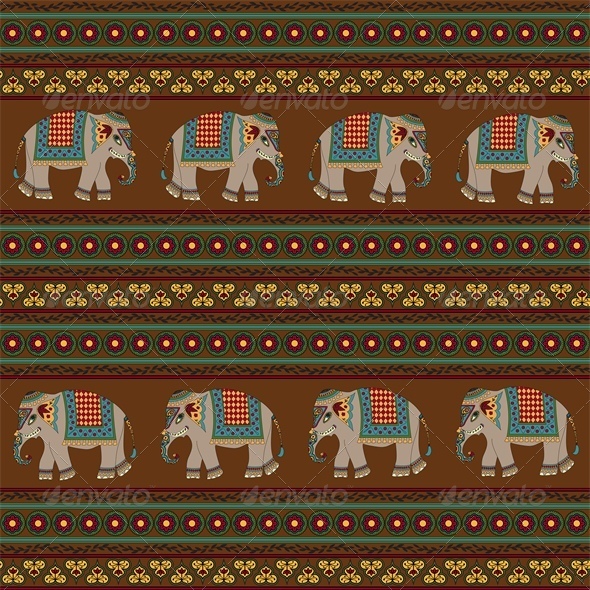 Seamless Indian Pattern with Elephant - Animals Characters
