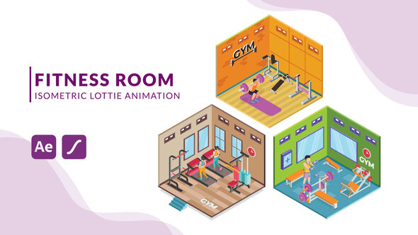 Fitness Room Isometric Animation | After Effects Elements template preview