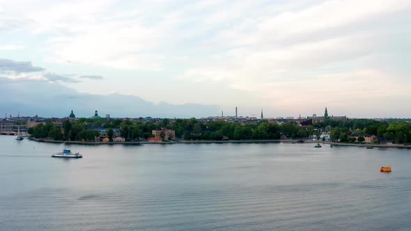 Stockholm, Sweden, Scandinavia. Aerial drone summer flying view of Djurgården