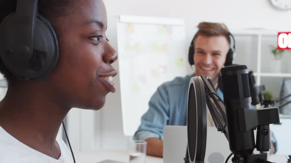 Two Diverse People Communicating on Air alt