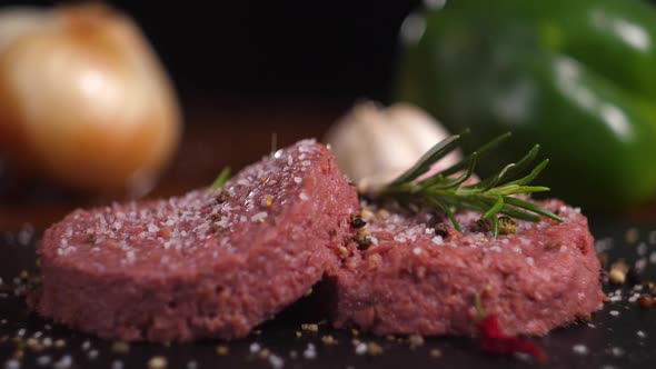 Plant Based Vegan Burger Meat Fake Vegeterian Beef Meat Close Up Fresh Impossible Veggie Food Beyond alt