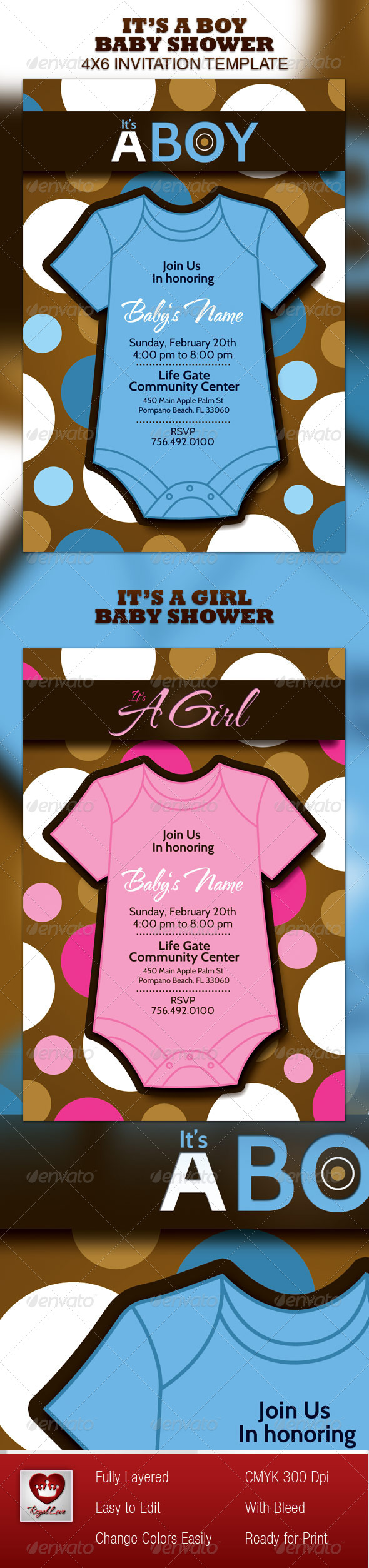 Boy & Girl Baby Shower Invitation Template - Invitations Cards & Invites