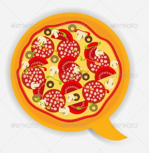Pizza Speech Bubble. Vector Illustration - Food Objects