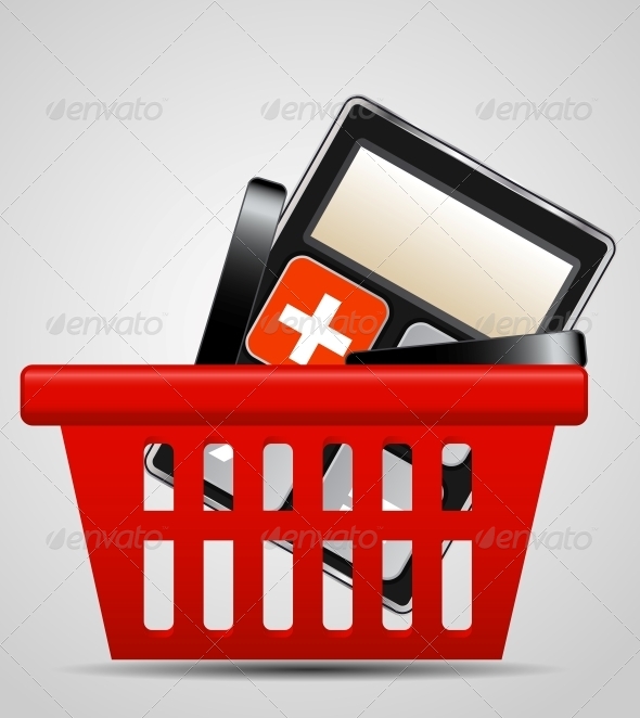 Calculator and Shopping Basket Vector Illustration - Miscellaneous Conceptual