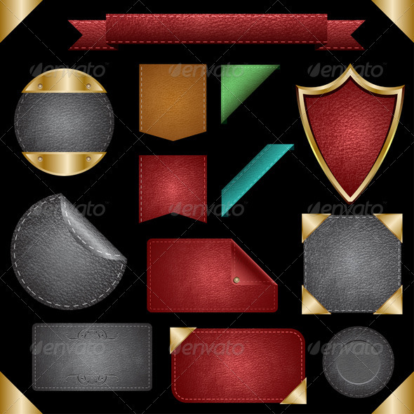 Leather Badges, Cards, Backgrounds & Labels - Web Elements Vectors
