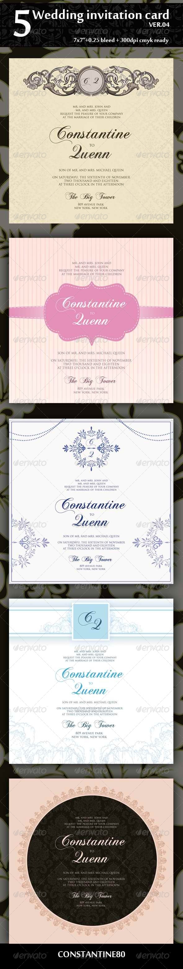 5 Wedding Invitation 7x7 Ver.04 - Weddings Cards & Invites