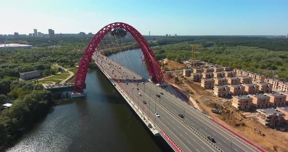Zhivopisniy bridge, Moscow, Russia. Aerial alt