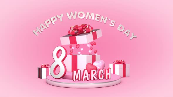 A Happy Women's Day animated greeting with 3D text alt