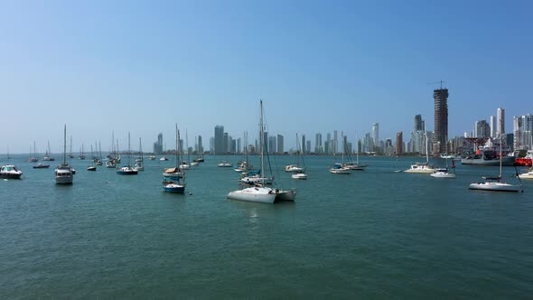 Aerial View of Beautiful Yachts in a Bay in the Bocagrande Area Cartagena Colombia alt