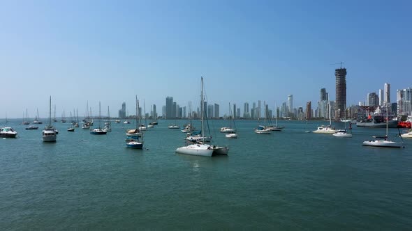 Aerial View of Beautiful Yachts in a Bay in the Bocagrande Area Cartagena Colombia