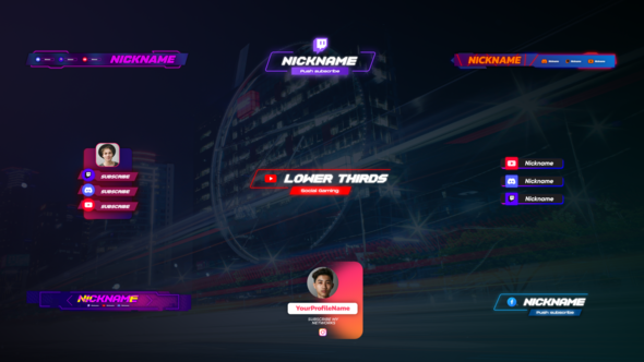 Gaming Social Lower Thirds Elements template preview