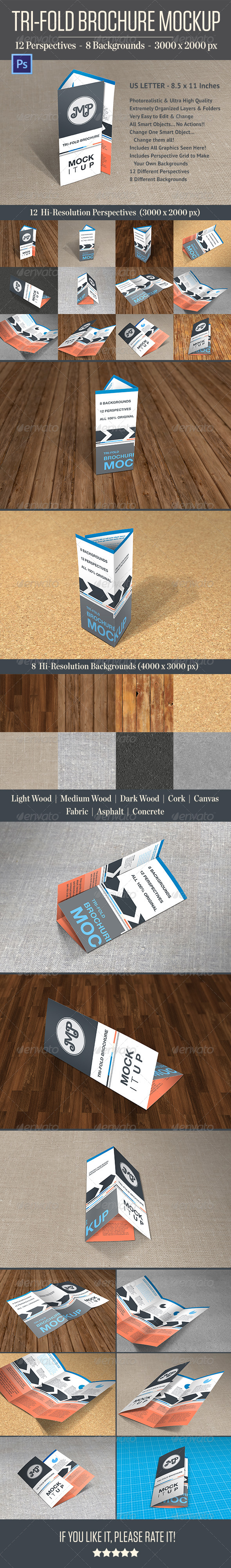 Photorealistic Trifold Brochure Mockup - Print Product Mock-Ups