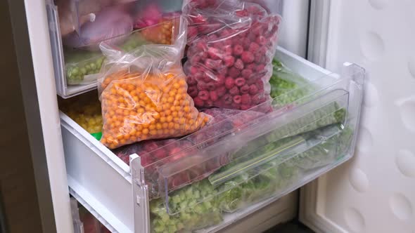 Frozen berries. Frozen food storage. Home stock shelf. A raw food diet.