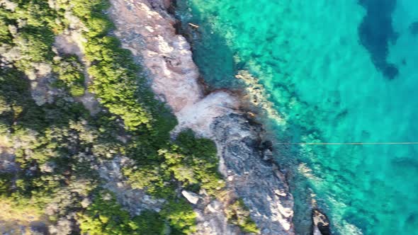 Aerial View of a Yaht Moored Near Spinalonga Island, Crete, Greece