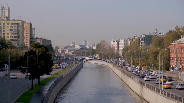Panorama of the City, Early Morning. Shooting From the Height of the Bridge alt