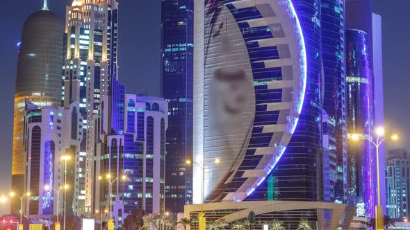The Skyline of Doha By Night with Starry Sky Seen From Park Timelapse Qatar alt