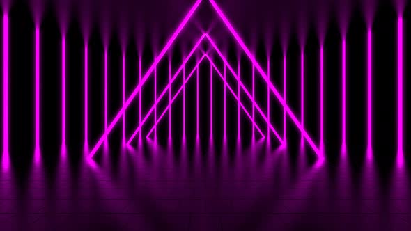Stage with purple lighted loop lines and trianges