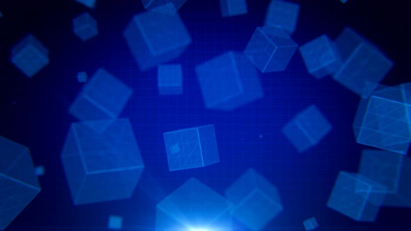 Abstract Blue Wireframe Cubes Background 4K