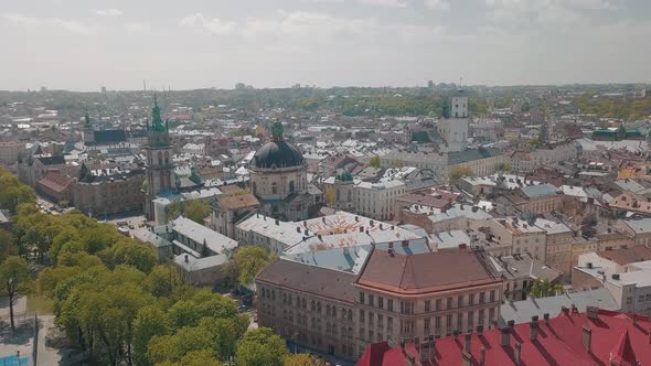 Lvov, Ukraine. Aerial City Lviv, Ukraine. Panorama of the Old Town. Dominican alt