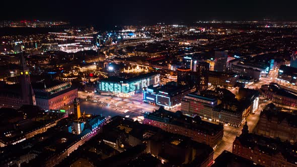 Drone Flight At Night Over Industrial Buildings alt
