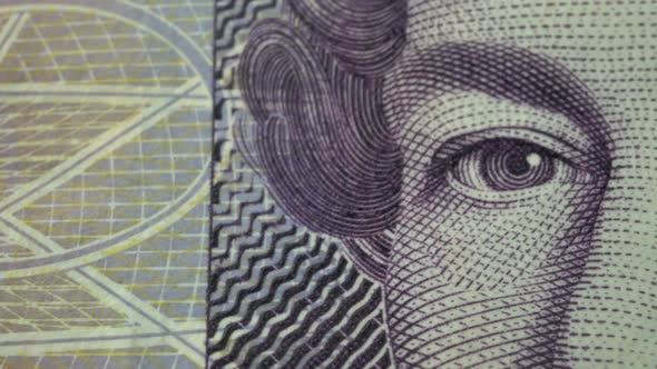 Fifty British Pound Paper Banknote in Close Up Macro View Dolly Shot alt