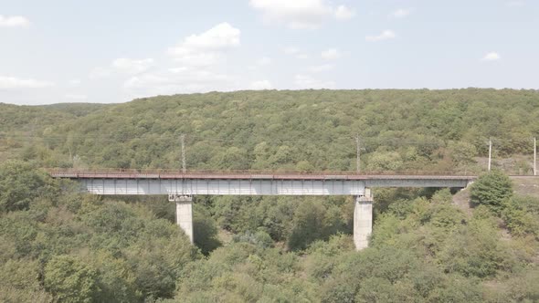 Aerial view of empty Railway bridge in Samtskhe-Javakheti region, Georgia. alt