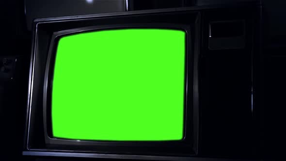 Vintage Television Set with Green Screen. alt