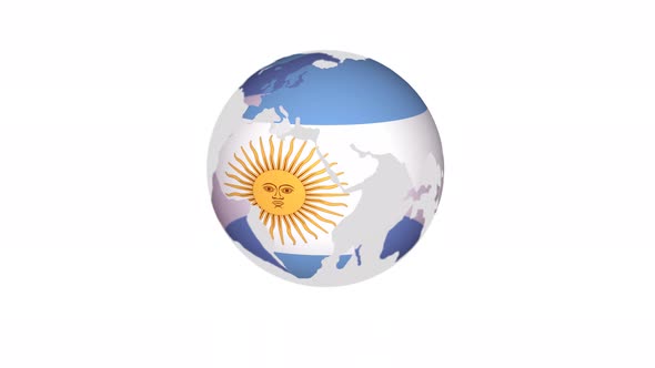 Argentina Flag 3d Planet Rotated Animation White Background