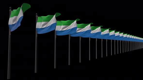 Row Of Sierra Leone Flags With Alpha 4K alt