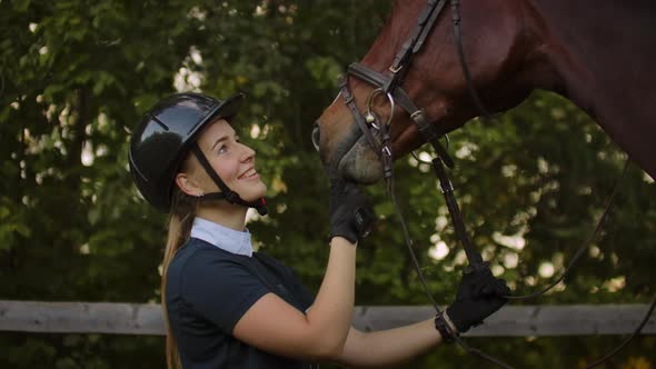 Girl Stroking Her Horse Slow Motion alt